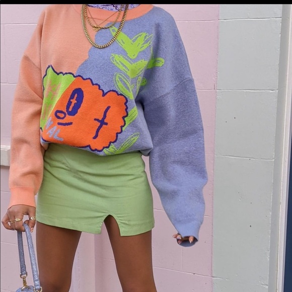 TAKA ORIGINAL Orange & Purple Neon Green Unisex Knit Jumper Sweater Casual Sz L - Picture 8 of 15